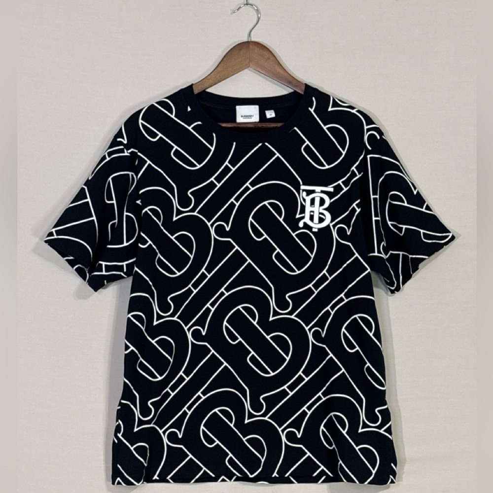 Burberry TB Monogram Tee Black White Logo Shirt Italy Size M Rare